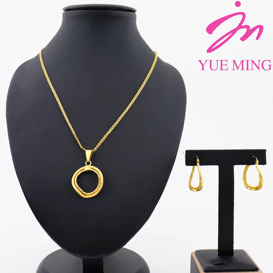 24K Gold-plated Two Piece Copper Jewelry Set Waterproof Earrings Warped Geometry Necklace Apply to America India Party Wedding