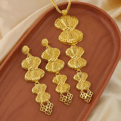 Dubai African 24K Gold Plated Shell Shape Necklace Earrings 3pcs Set for Women Gold Color Party Wedding Banquet Jewelry Gift