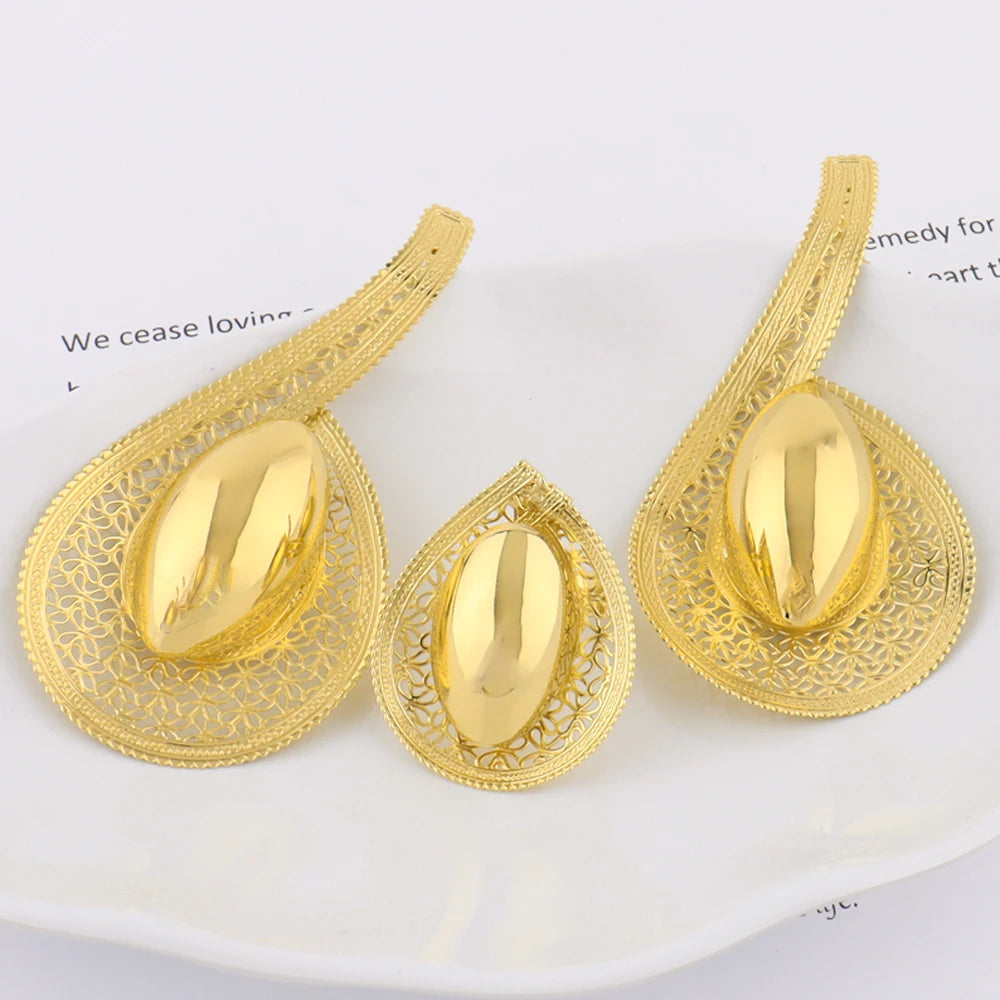 Vintage Gilding 2Pcs Jewelry Sets For Brazil Women Trendy Earrings and Ring Sets Gift For Party Wedding Anniversary Day