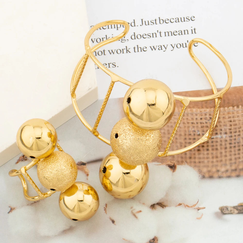 4Sets/lot Bangle with Ring African Jewelry for Weddings Dubai 18k Gold Color Cuff Bracelet and Finger Ring 2Pcs Set for Weddings