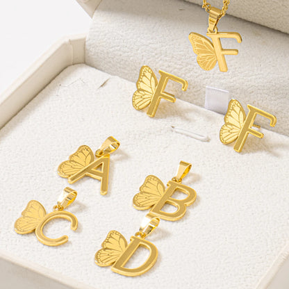Dainty Butterfly Letters Earring necklace Stainless Steel Jewelry Set For italian Girl Wedding Summer Jewelry Gift