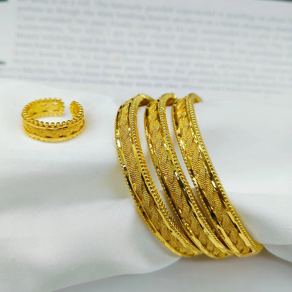 Women Charm Bracelet 24K Gold Color Jewelry Dubai Kurdish Turkish Gold Plated Bangles Ethiopian Hawaiian Jewelry