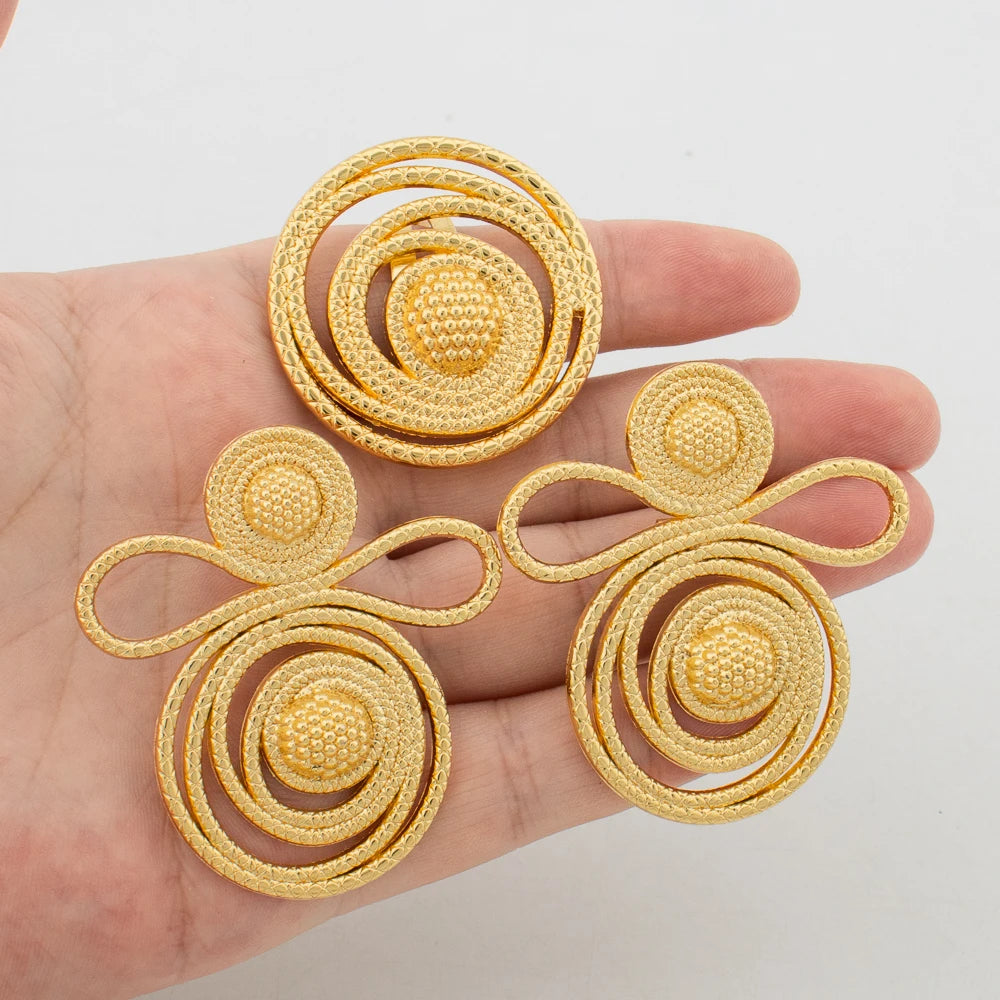 Gold Color Earrings Ring Sets Waterproof Round Clip Earrings Daily Wear Elegant Trendy Jewelry Set for Women Party Birthday Gift