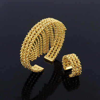 Gold Plated Hand-Knit Design Jewelry Set for Women Necklace Bracelet Ring Earrings Jewelry Set Party Gifts