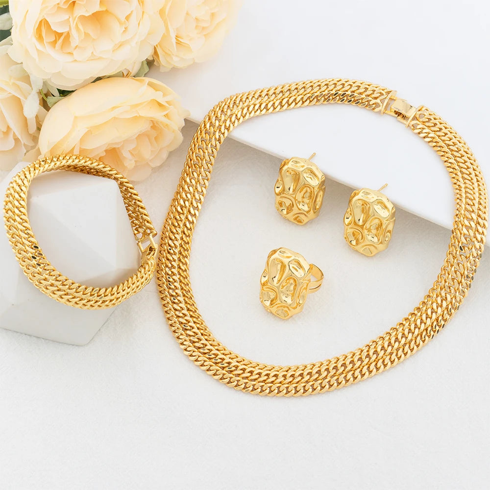 YM Gold Plated Jewelry Sets for Women Dubai Bridal France Luxury Wedding Necklace Earrings Bracelet Ring African Party Gifts - YUEMING JEWELRY