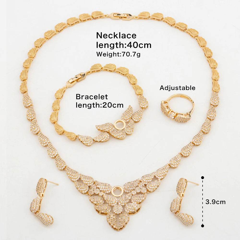 2024 Luxury Women Bridal Wedding Jewelry Set Fashion Saudi Dubai Wing Shape Micro Inlaid Crystal Earrings Necklace Accessories