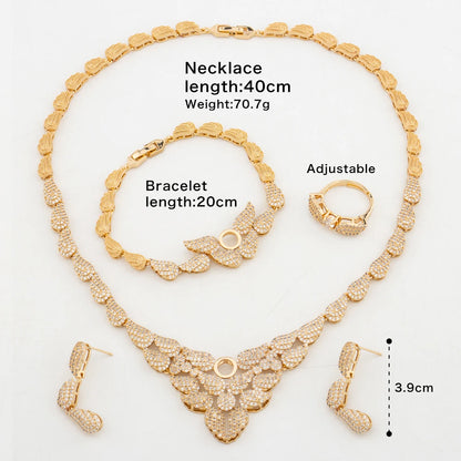 2024 Luxury Women Bridal Wedding Jewelry Set Fashion Saudi Dubai Wing Shape Micro Inlaid Crystal Earrings Necklace Accessories