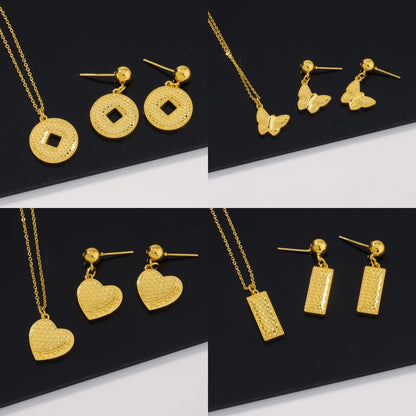 Pretty Girl Gold Color Trendy Four Jewelry Set Delicacy Earrings Clavicle Chain Set Shine Pendant Apply to Party Wedding Gift