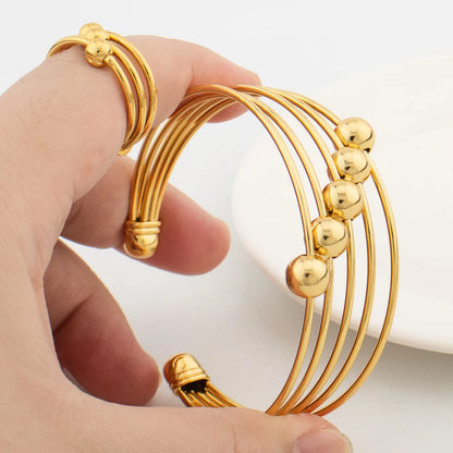 New Round Cuff Bangles Open Ring For Women Dubai Gold Plated Lucky Beads Charm Bracelet Wedding Party Jewelry Anniversary Gifts