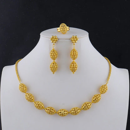 High Quality Luxury plated necklace set Women's Fashion Rugby Beads Chain party earrings ring cuban chain necklace Jewelry Girls