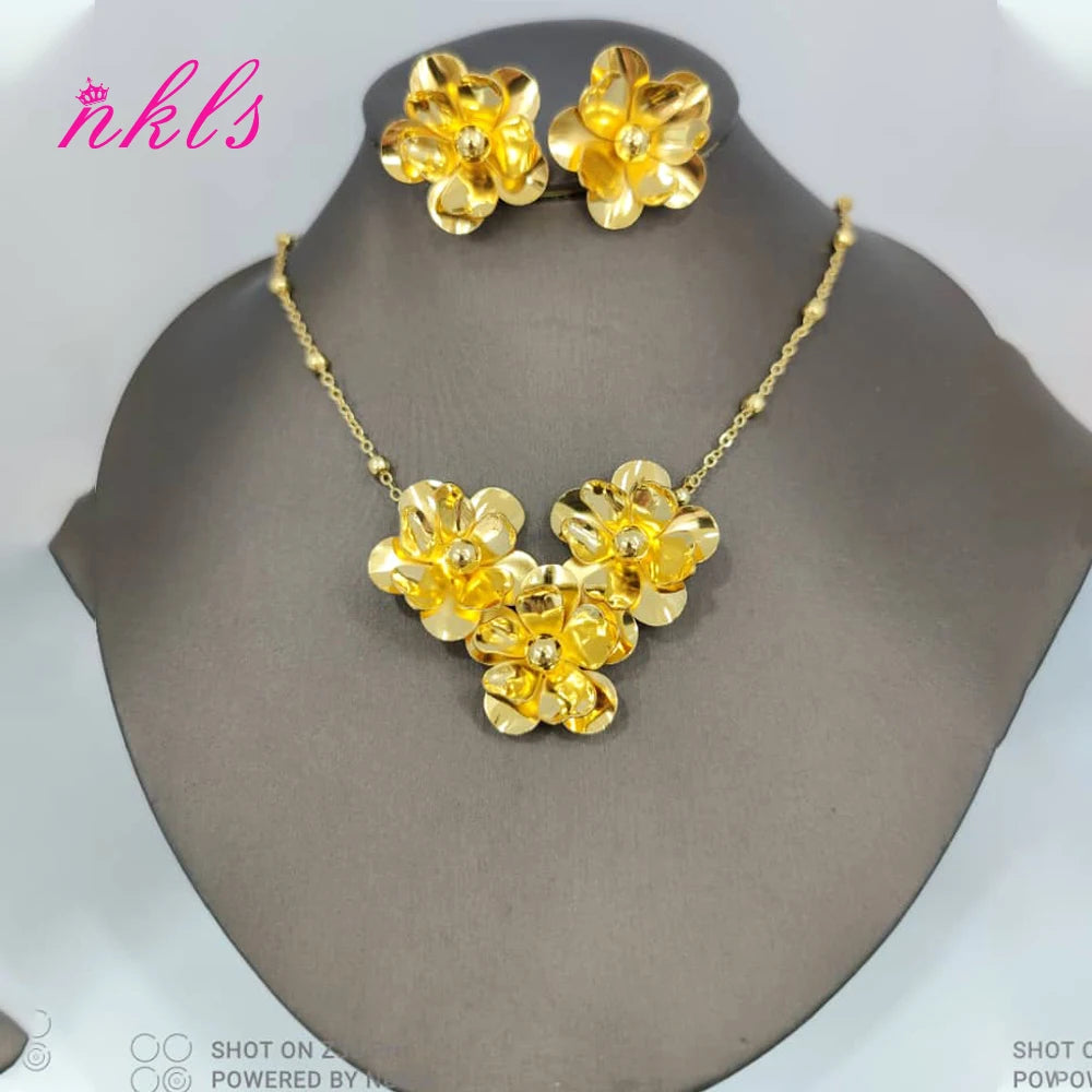 African Flower Jewelry Set for Women – Dubai Luxury Necklace & Earring Set, Bohemian Summer Gift for Her