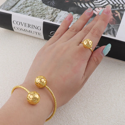 Fashion Gold Color Hollow circle Jewelry New Fashion Metal Jewelry Three-dimensional Ring Earring Necklace Four Piece Set Gift