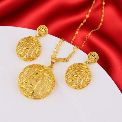 Dubai 24K Gold Plated Warped Geometry Necklace Earrings Jewelry Set For Women African Indian Nigeria Bridal Wedding Party Gift