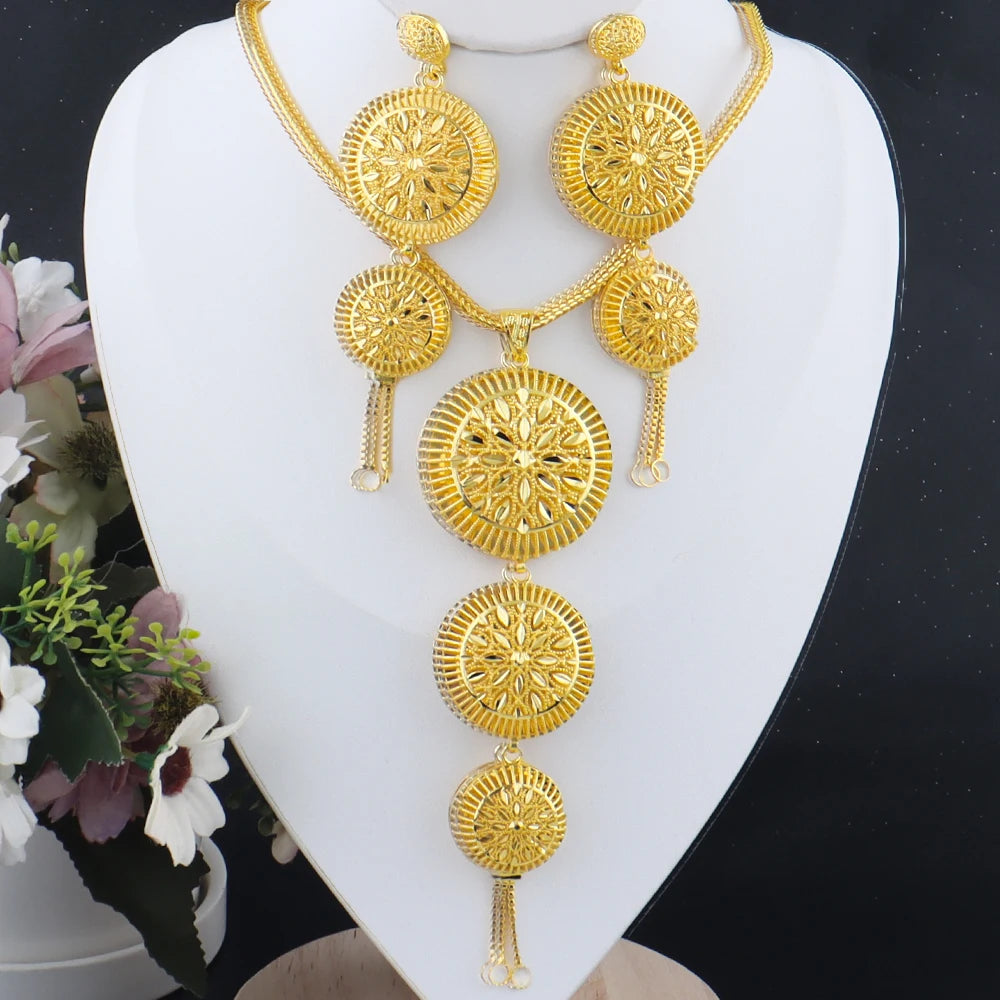 Luxury Plated Dubai Jewelry Set for Women – Indian Arabic Earring & Necklace Gift for Wedding Party, jewellery woman