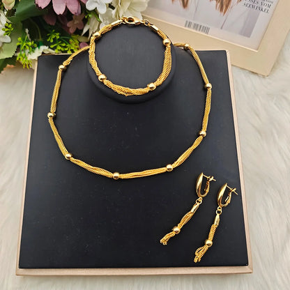 Vintage Earrings Necklace Bangle for Women Dubai Nigeria Beads Tassels Jewelry Set Summer Beach Wear Accessories Party Gift