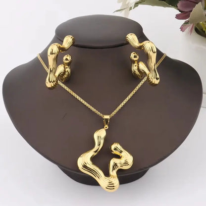 Wave Earrings & Necklace Set for African Women, Luxury Gift for Wedding Valentine Party, Elegant Jewelry Women Set