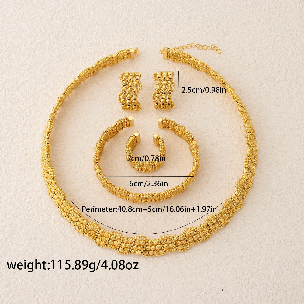 Jeweled 4-Piece Set Necklace Earrings Bracelet and Ring Handcrafted Water-Resistant and Hypoallergenic Fashionable Bridal Gifts