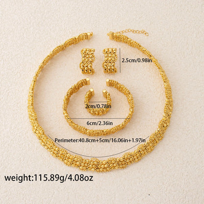 Jeweled 4-Piece Set Necklace Earrings Bracelet and Ring Handcrafted Water-Resistant and Hypoallergenic Fashionable Bridal Gifts