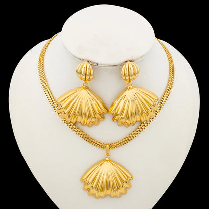 Fashion Women Gold Color Jewelry Set for Engagement Dangle Earrings and Pendant Necklace African Bangle Ring Set Jewelry Gifts