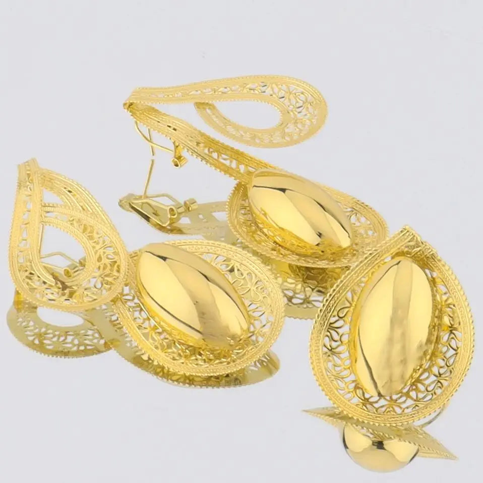 Luxury Gilding 2Pcs Jewelry Sets For African Women Trendy Earrings and Ring Sets Gift For Party Banquet Wedding Anniversary Day