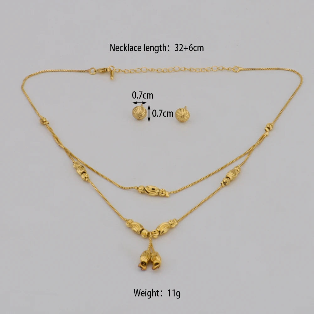Dubai Gold Color Small Beads Necklace Earrings Fashion Charms Ball Sets for Women/Girls Ethioipian Jewelry African Indian Gift