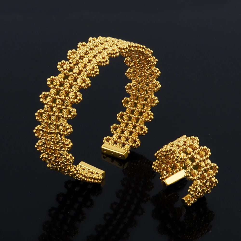 Gold Plated Hand-Knit Design Jewelry Set for Women Necklace Bracelet Ring Earrings Jewelry Set Party Gifts