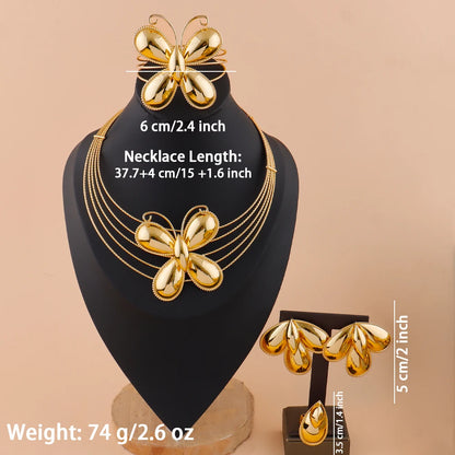 Dubai Plated Bridal Jewelry Set for Women, Indian Nigerian Wedding Necklace & Earring Gift for Jewellery Woman
