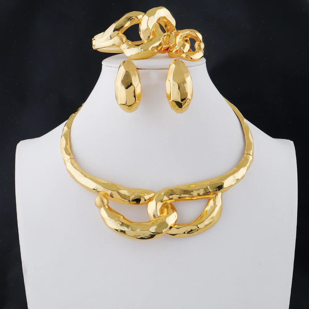 nigerian pendant necklace daily wear copper alloy jewelry set of women Earrings Necklace Bangle Ring Set free shipping