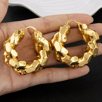 gold colored Woman stainless steel earrings for Women New Design Trendy Retro Geometric Hoop Earrings Fashion Jewelry Gift