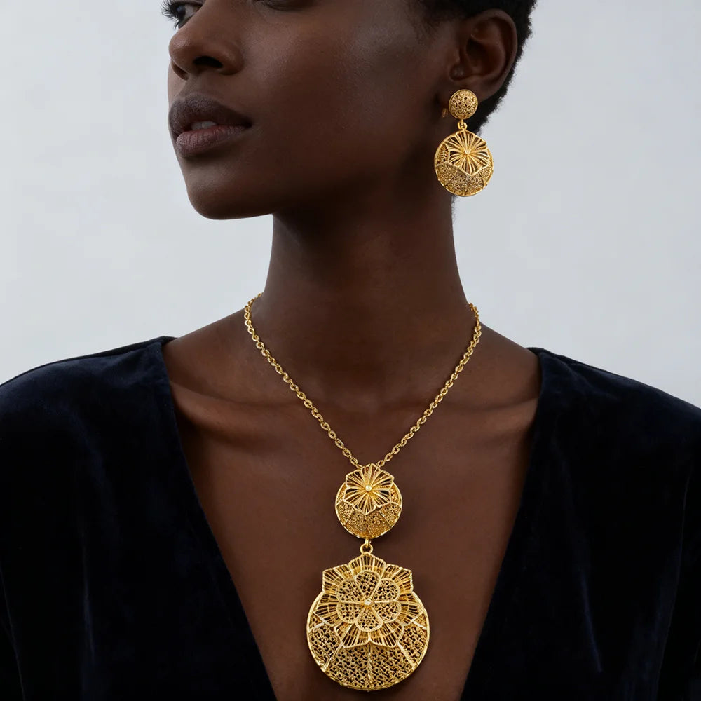 24k gold color party necklace earrings rings set luxury gold jewelry sets for woman wedding party Accessories