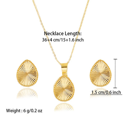 Vintage Oval Pendant Necklace & Earring Set for Women – Stainless Steel Aesthetic Jewelry Gift for Wedding Summer BFF