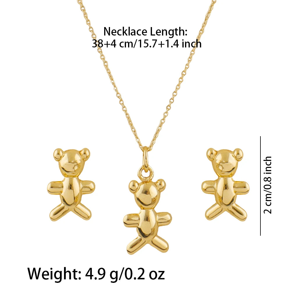 Fashion Jewelry Bear Necklace Cute Women's Jewelry 18k Gold Earring Set Exquisite Design Goth Party Christmas Gift