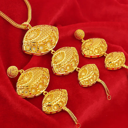 Dubai Hollow Design 18K Gold Plated Chain Necklace Charms Earrings for Women Jewelry Set for Daily Wear Party Wedding Gift