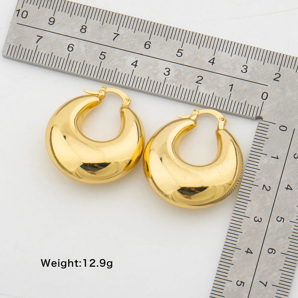 Round Thick Hoop Earrings for Women 25/30mm Smooth Ear Buckle Copper Piercing Earings Daily Wear Birthday Gifts Fashion Jewelry
