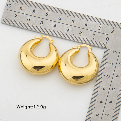 Round Thick Hoop Earrings for Women 25/30mm Smooth Ear Buckle Copper Piercing Earings Daily Wear Birthday Gifts Fashion Jewelry