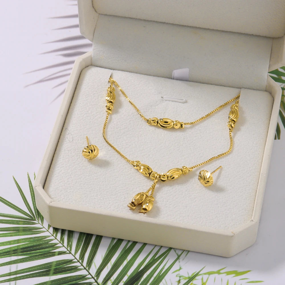 Dubai Gold Color Small Beads Necklace Earrings Fashion Charms Ball Sets for Women/Girls Ethioipian Jewelry African Indian Gift