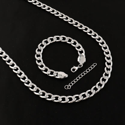 Classic Cuban Chain Set Necklace and Bracelet 2Pieces Set for Men and Women Suitable for Any Occasion