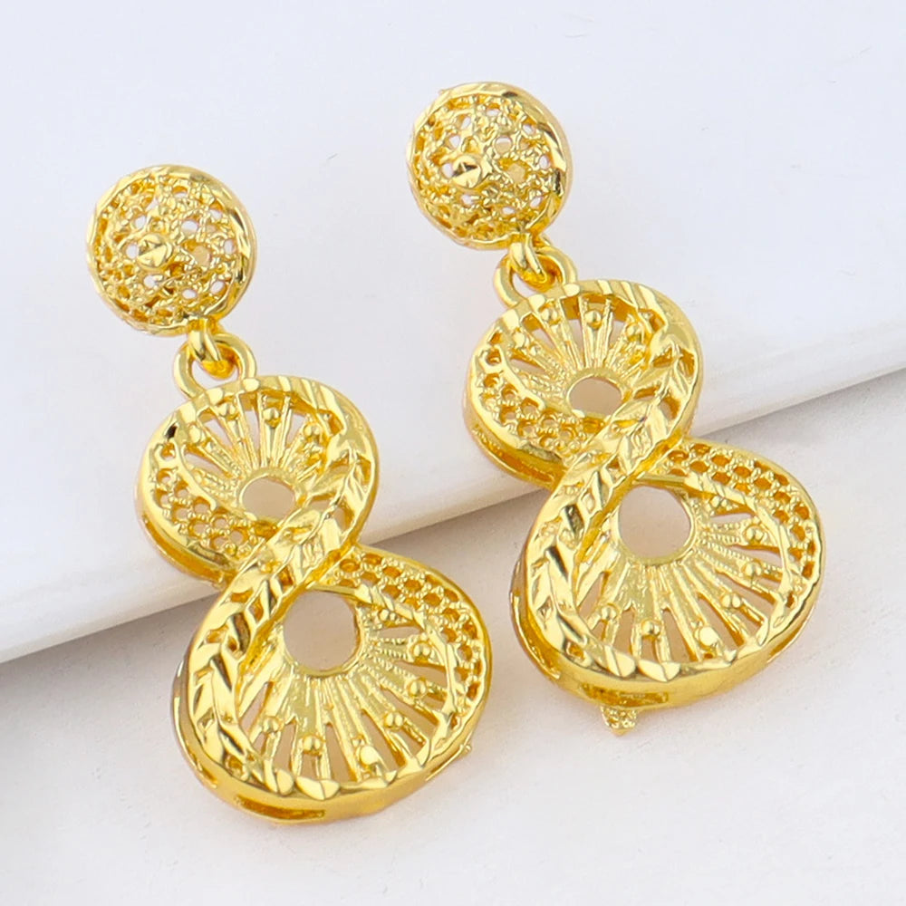 African 24K Gold Plated Necklaces Earrings Jewelry Set For Dubai Indian Nigeria Women Bridal Wedding Party Gift Jewellery