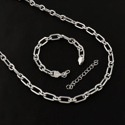 Classic Cuban Chain Set Necklace and Bracelet 2Pieces Set for Men and Women Suitable for Any Occasion