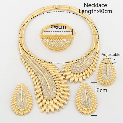 Luxury Jewelry Sets for Women Sliver Plated Wedding Jewellery Zircon Feather Exquisite Necklace Clip Earrings Charm Bangles Ring