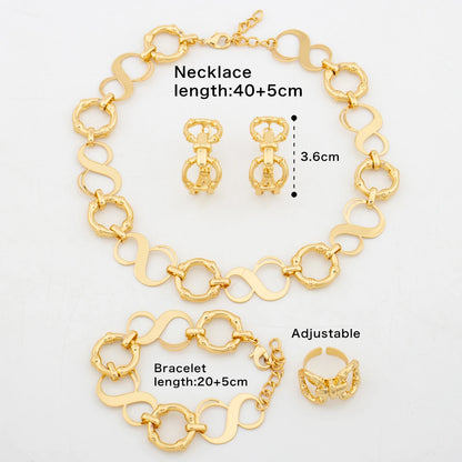 Simple Fashion Necklace Earrings for Women Lady 18K Gold Color Jewelry Set Italy Distorted Chain Bracelet Ring Christmas Gift