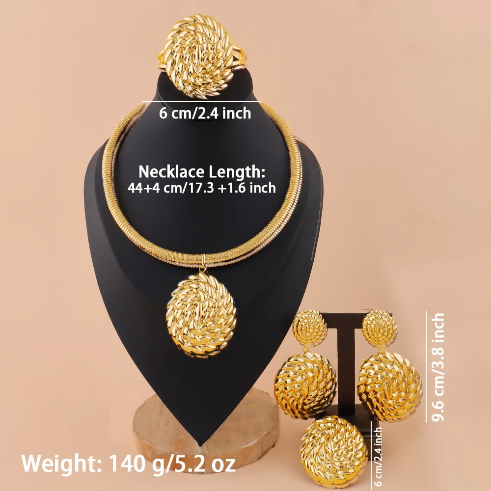 Dubai Plated Bridal Jewelry Set for Women, Indian Nigerian Wedding Necklace & Earring Gift for Jewellery Woman