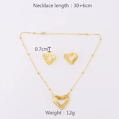 Heart Hollow Earrings & Necklace Set for Women, France Trendy Gift for Party Wedding, Exquisite Jewelry Women Set