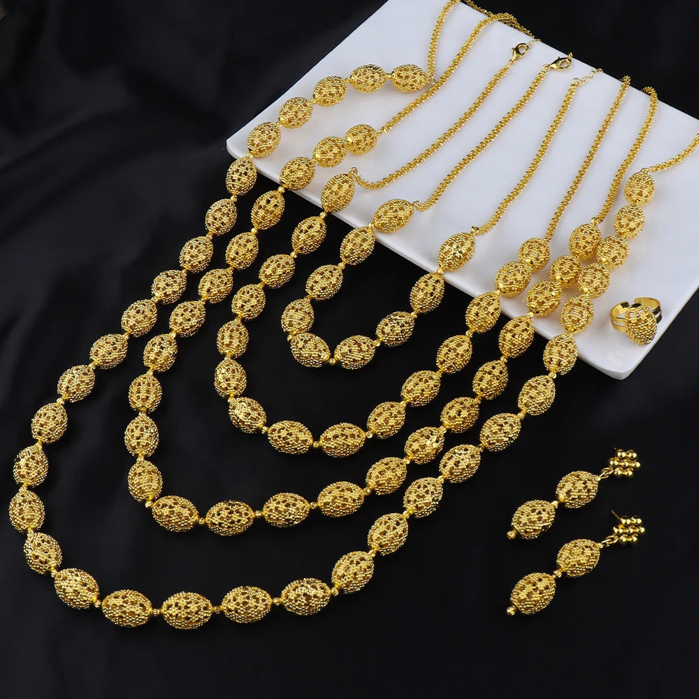 High Quality Luxury plated necklace set Women's Fashion Rugby Beads Chain party earrings ring cuban chain necklace Jewelry Girls