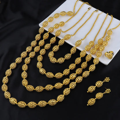 High Quality Luxury plated necklace set Women's Fashion Rugby Beads Chain party earrings ring cuban chain necklace Jewelry Girls
