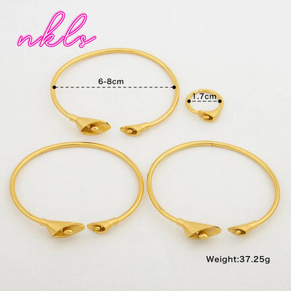 Trendy Stainless Steel Bangle with Ring Set for Ladies Women's Bracelet Pattern Design Light Luxury Gold Color Metal Bangle