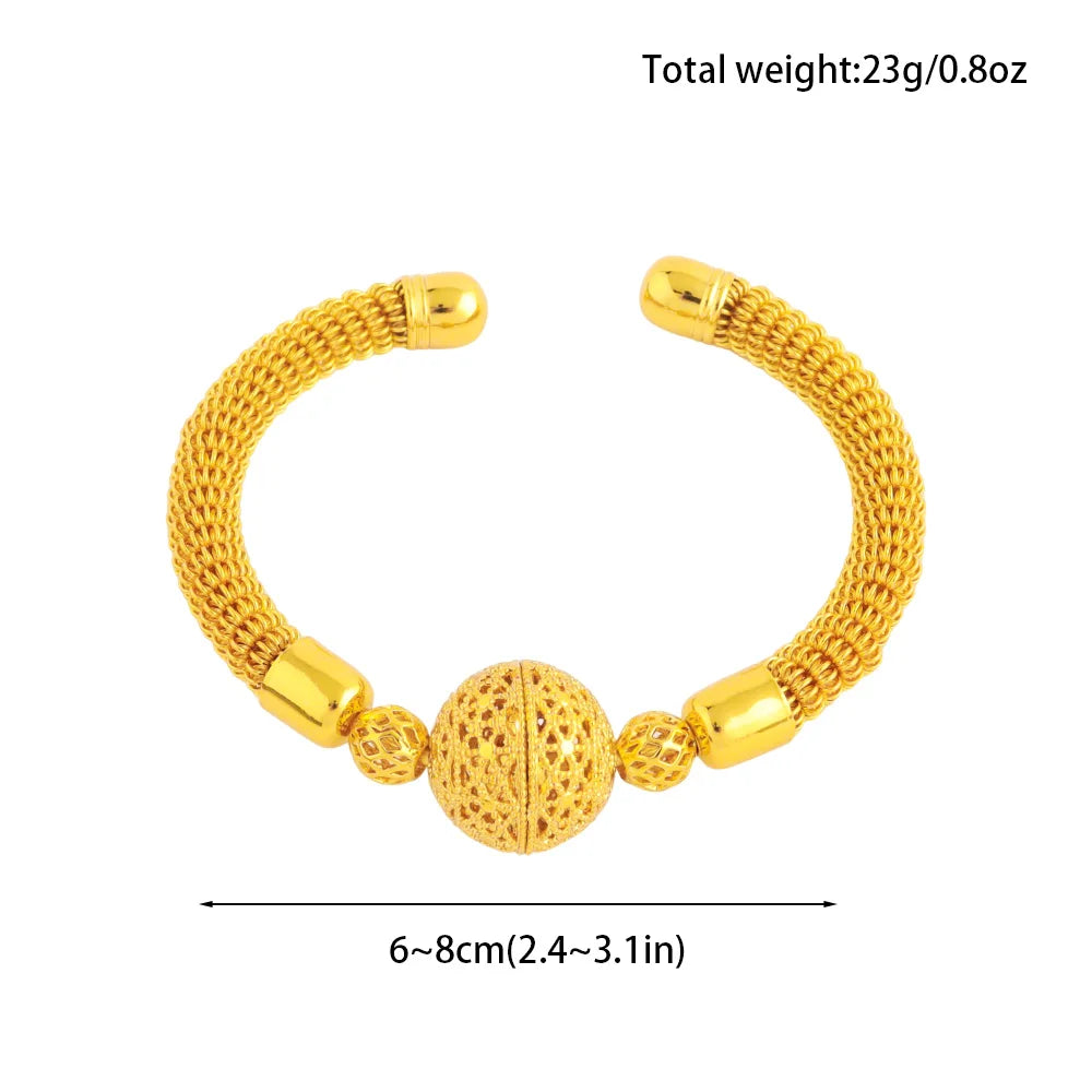 Women Charm Adjustable Bracelet Dubai Round Bead Bangle African Hollow Out Bangle Jewelry Gift For Party Mother's Day Wedding