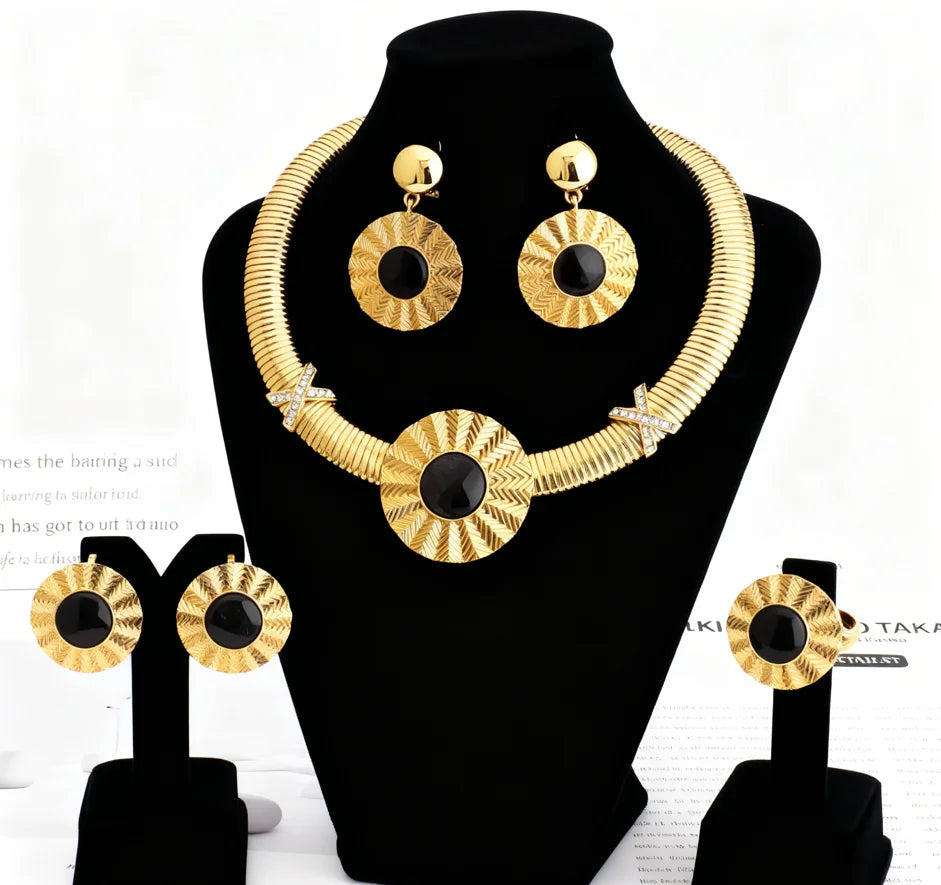 Color Women's 4Pcs Dopamine Jewelry Set Luxury Earrings Bracelets Rings Necklaces Party Banquet Accessory System