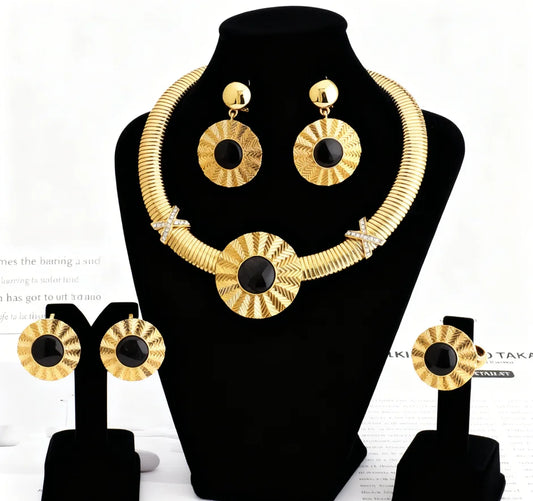 Color Women's 4Pcs Dopamine Jewelry Set Luxury Earrings Bracelets Rings Necklaces Party Banquet Accessory System