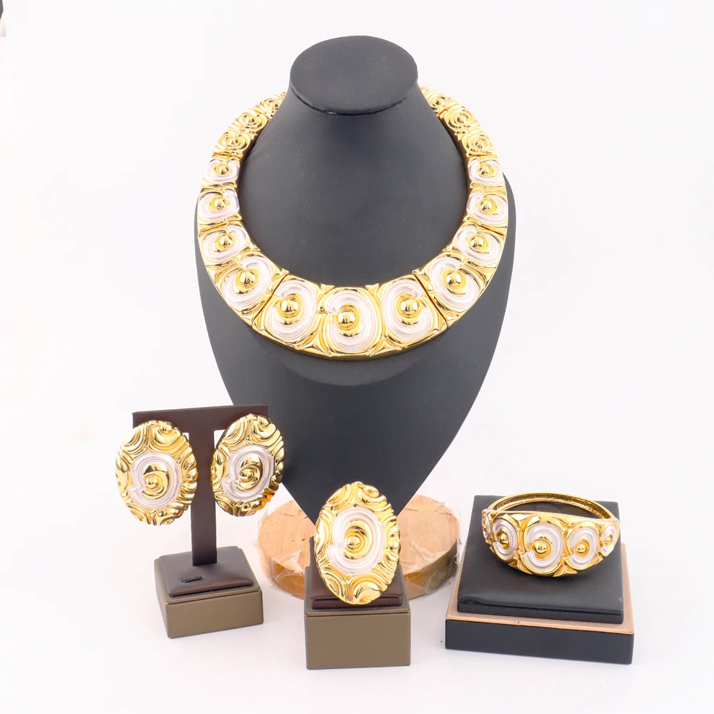 2025 Fashion Tone Bold Classic Jewelry Set for Women – Big Necklace, Earrings, Ring & Bracelet, Daily Party Wear, Fine